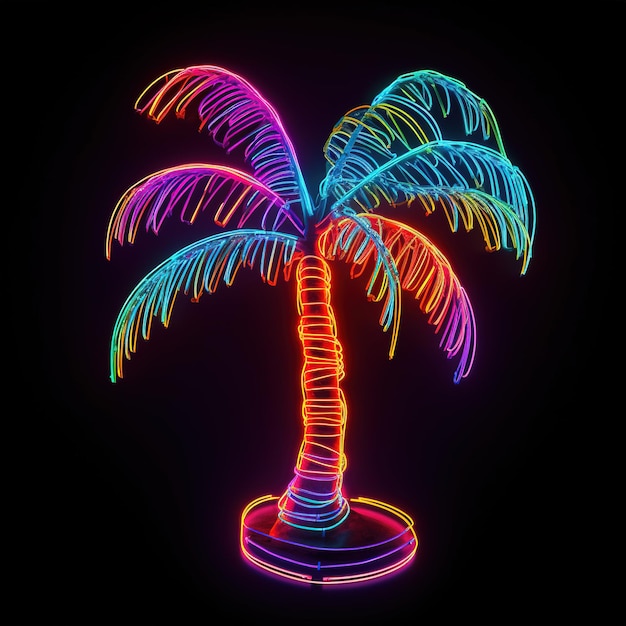 Photo neon palm trees on a beach