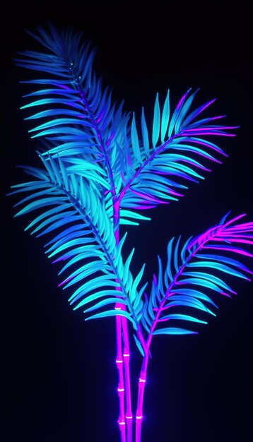 Photo neon palm trees on a beach