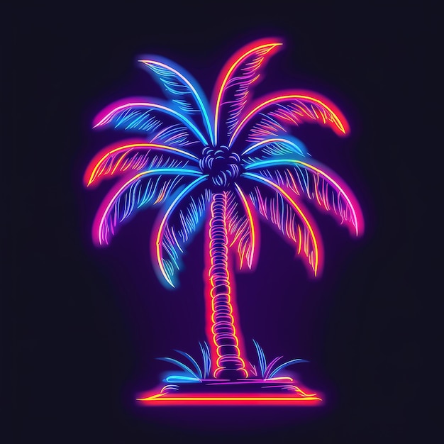 Photo neon palm trees on a beach