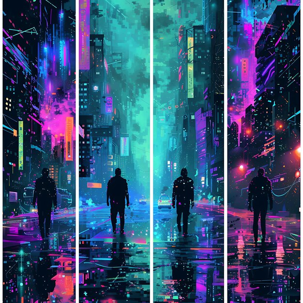 Neon panel designs and cyberpunk art boost eyecatching visuals and trendsetting digital assets