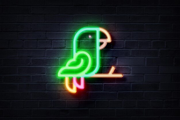 Neon Parrot on a brick wall