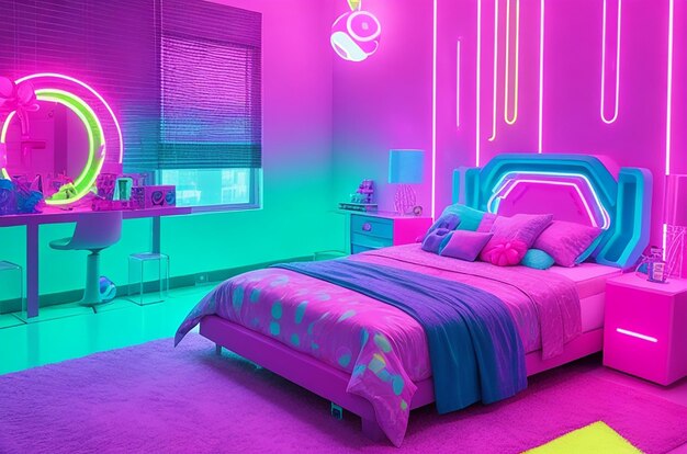 Neon party paradise a futuristic bedroom with a party vibe