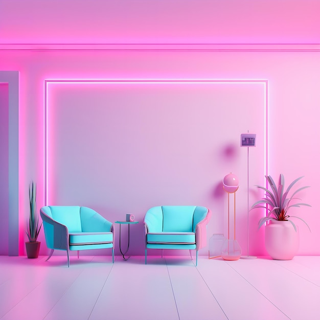 Neon Pastel interieur creatief advertentieconcept voor sociale media en verkoopbevordering