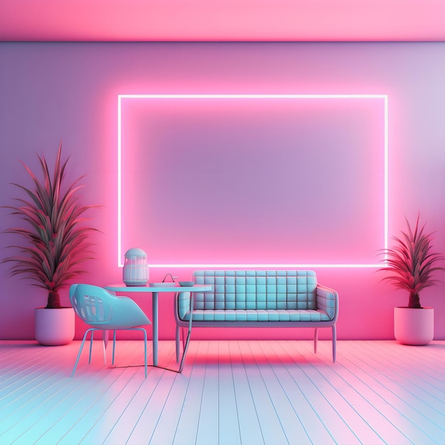 Neon Pastel interieur creatief advertentieconcept voor sociale media en verkoopbevordering