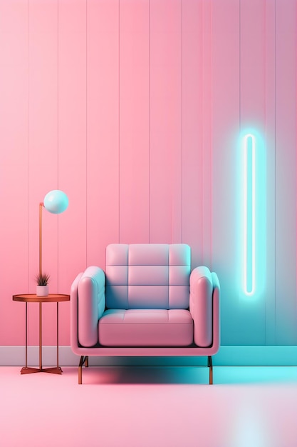 Neon Pastel Interior Creative Advertisement Concept for Social Media and Sale Promotion