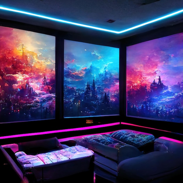 neon pc gaming room RGB Color Glow Effect