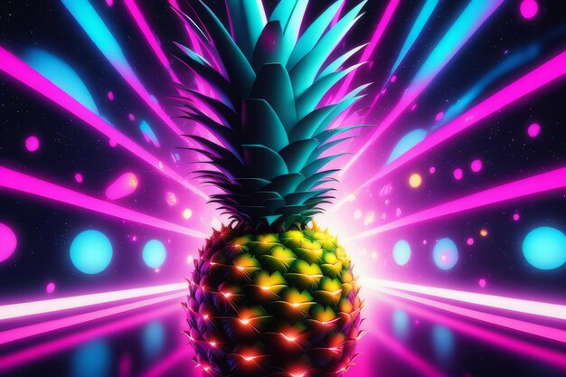 Neon pineapple with bright lights 3d illustrationneon pineapple with bright lights 3d illustr