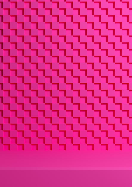 Neon pink 3D simple minimal product display background side view on checkered crisscross pattern