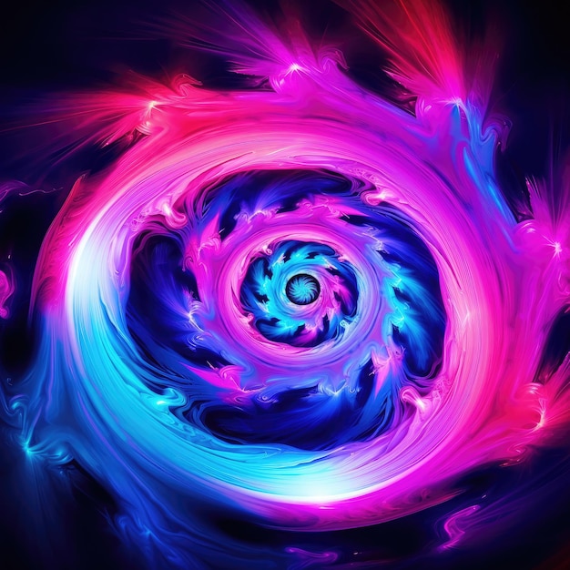 Neon pink and electric blue spirals in a psychedelic swirl