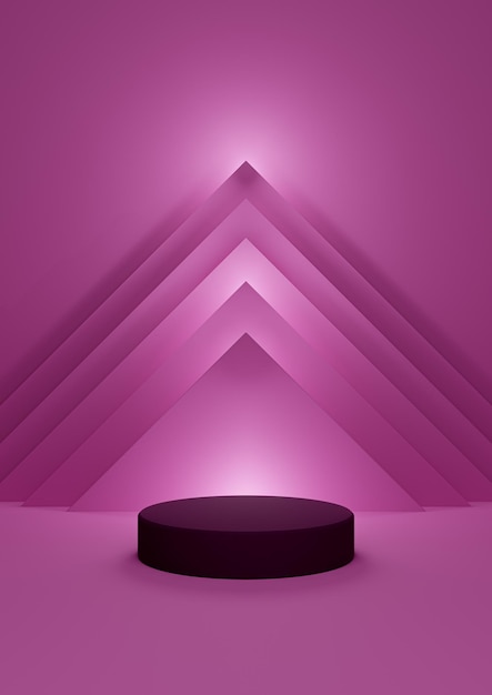 Neon pink illustration minimal product display background cylinder stand abstract pyramid triangle