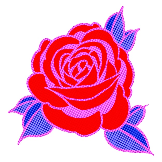 neon pink rose flower sticker with a white border