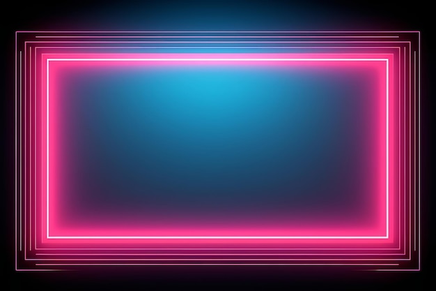 neon pink square frame on black background