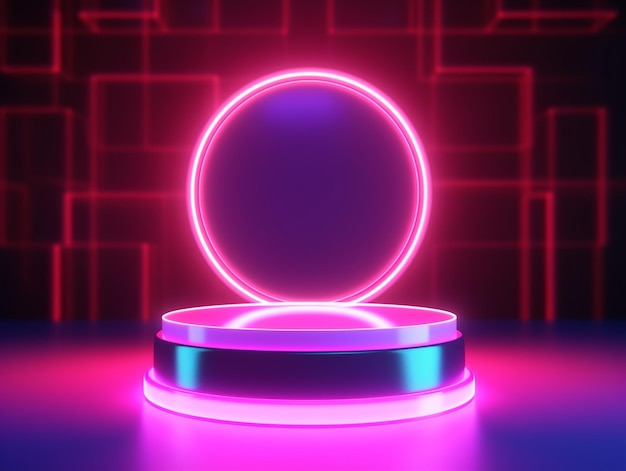 neon podium platform with light effect background