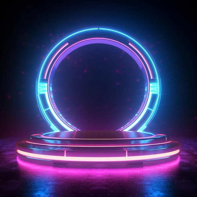 neon podium platform with light effect background