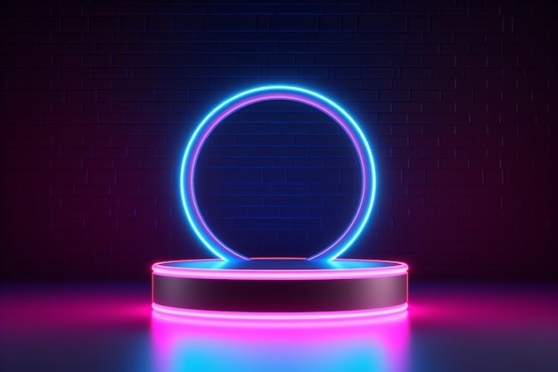 Photo neon podium platform with light effect background