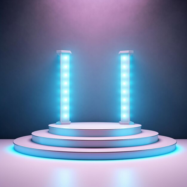 Photo neon podium platform with light effect background