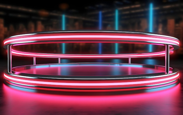 Neon podium in a room