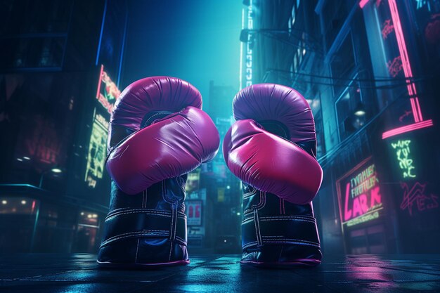 Neon punch glowing neon boxing gloves in a dark ur 00430 00