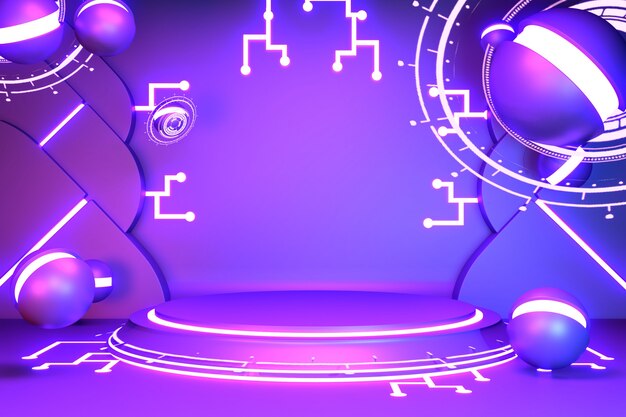 Neon purple and blue abstract podium showcase. 