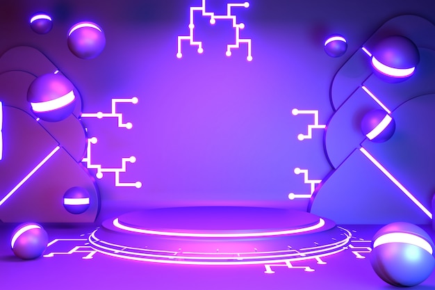 Neon purple and blue abstract podium showcase. 