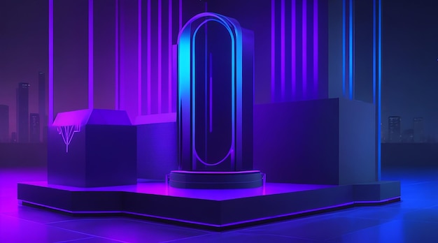 Neon purple and blue abstract podium showcase