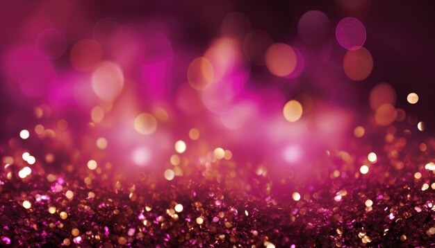 Neon Purple Light With Gold Particles on Abstract Sparkles Bokeh Background