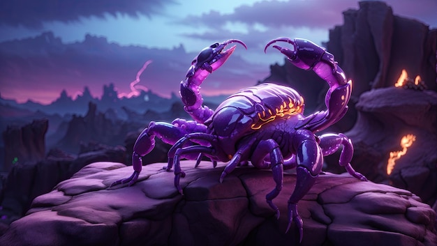 Photo neon purple scorpion a photoillustration