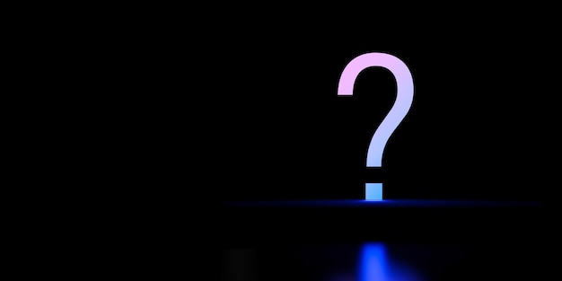 Neon question mark on black background copy space Banner with question mark for copy space3D render