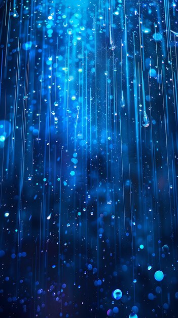 Photo neon radiant rain with fluorescent droplets and blue electri glowing y2k collage neon background