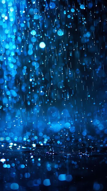 Photo neon radiant rain with fluorescent droplets and blue electri glowing y2k collage neon background