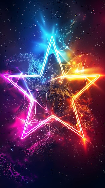 Neon Radiating Neon Stars With a Metallic Chrome Texture Animated Y2K Collage Glow Outline Design