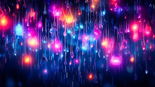 Neon rain luminous drops abstract