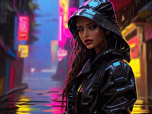 Photo neon rain a luminous symphony in the urban night step into the vibrant embrace of neon rain