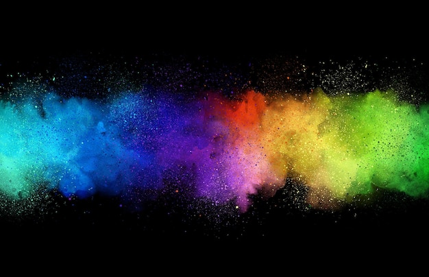 Neon rainbow watercolor banner background on black pure neon\
watercolor colors creative paint gradients fluids splashes and\
stains abstract creative design background