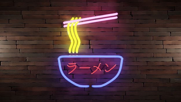 Neon Ramen signboard Light Japan national food 3D Render