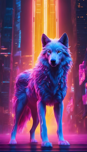 Neon Ray Fantasy Wolf Fotorealistische levendige beelden