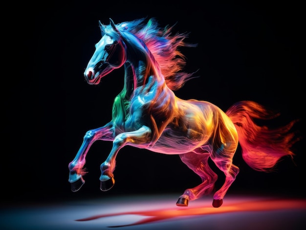 neon rearing horse epic composition