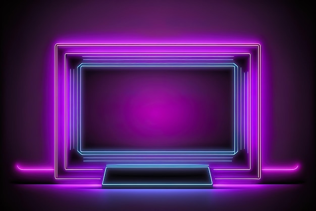 Неоновая прямоугольная работа с фиолетовым светящимся фоном