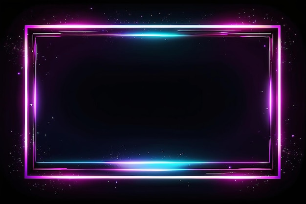 Photo neon rectangular frame with shining effects on dark background empty glowing techno backdrop vector illustration