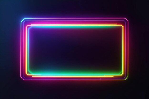 Neon rectangular frame with shining effects on dark background empty glowing techno backdrop vector illustration