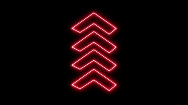 Neon red arrows pointing upwards on a black background