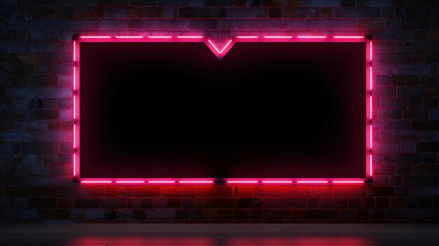 Photo neon red frame on a brick wall background dark background with space for text