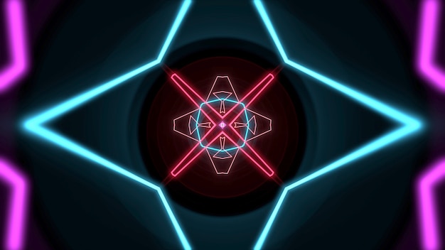 Neon red and green geometric shapes in space, abstract background. Elegant and luxury dynamic club style 3D illustration