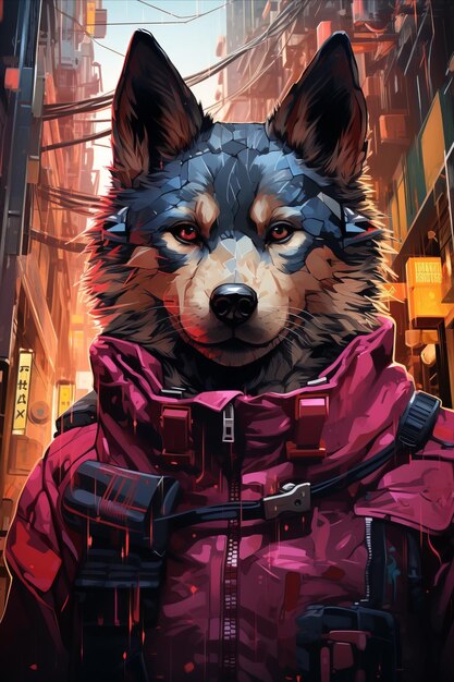 Neon Reflections Akitas Cyberpunk Contemplatie