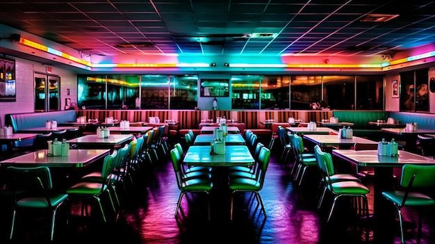 A neon restaurant with a neon sign that says'neon'on it