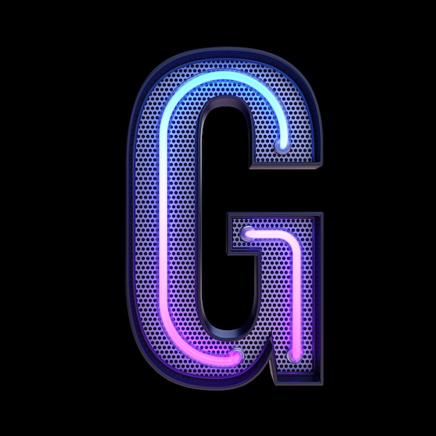 Neon retro licht alfabet letter G geïsoleerd op een zwarte achtergrond met uitknippad. 3D illustratie.