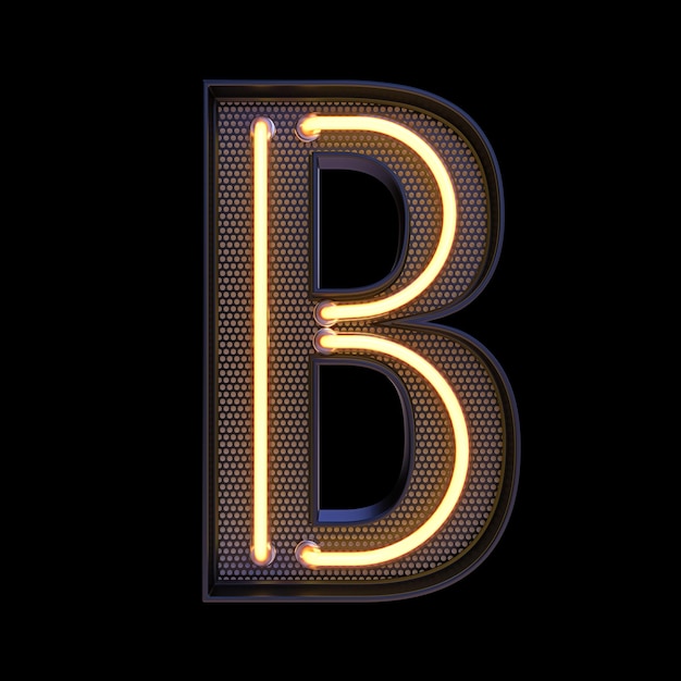 Neon retro Light Alphabet letter B isolated on a black background with Clipping Path. 3d illustration.