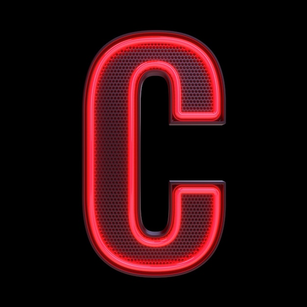 ネオンレトロライトアルファベット文字cは、クリッピングパス3dイラストと黒の背景に分離