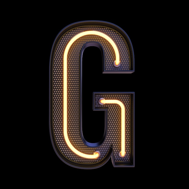 Neon retro Light Alphabet letter G isolated on a black background with Clipping Path. 3d illustration.