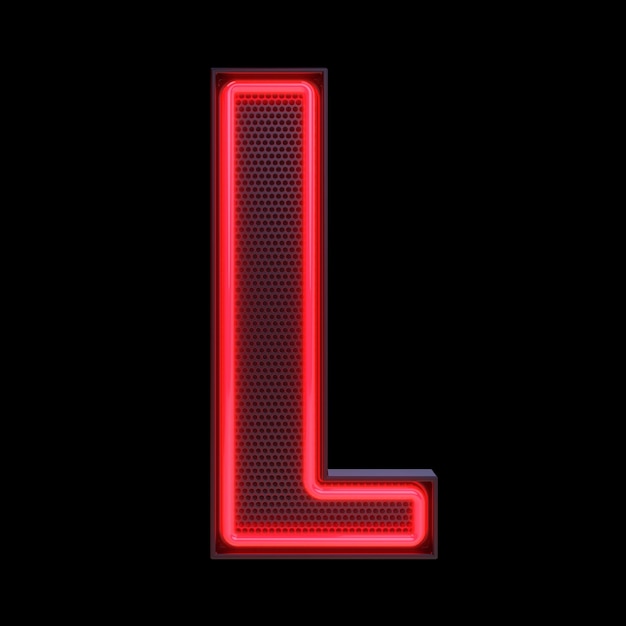 Neon retro Light Alphabet letter L isolated on a black background with Clipping Path 3d illustration